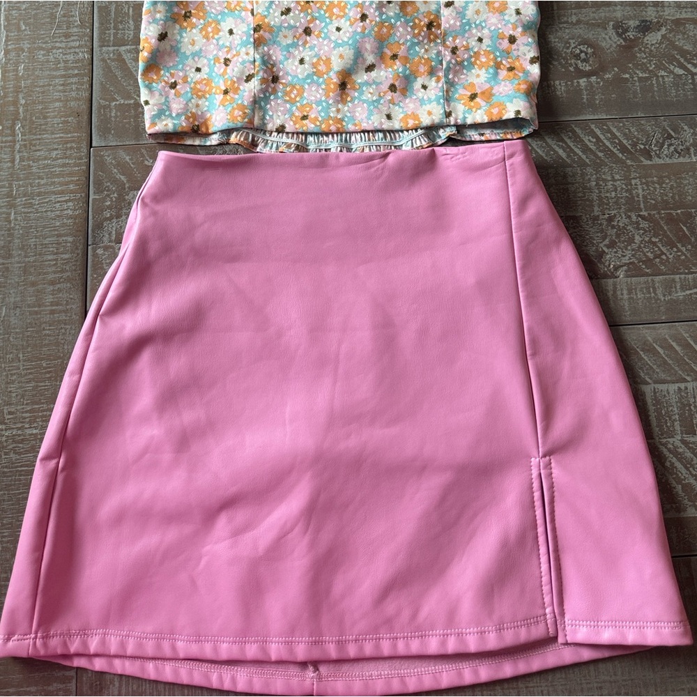 Pink Faux Leather Stretchy Mini Skirt - Picture 10 of 13